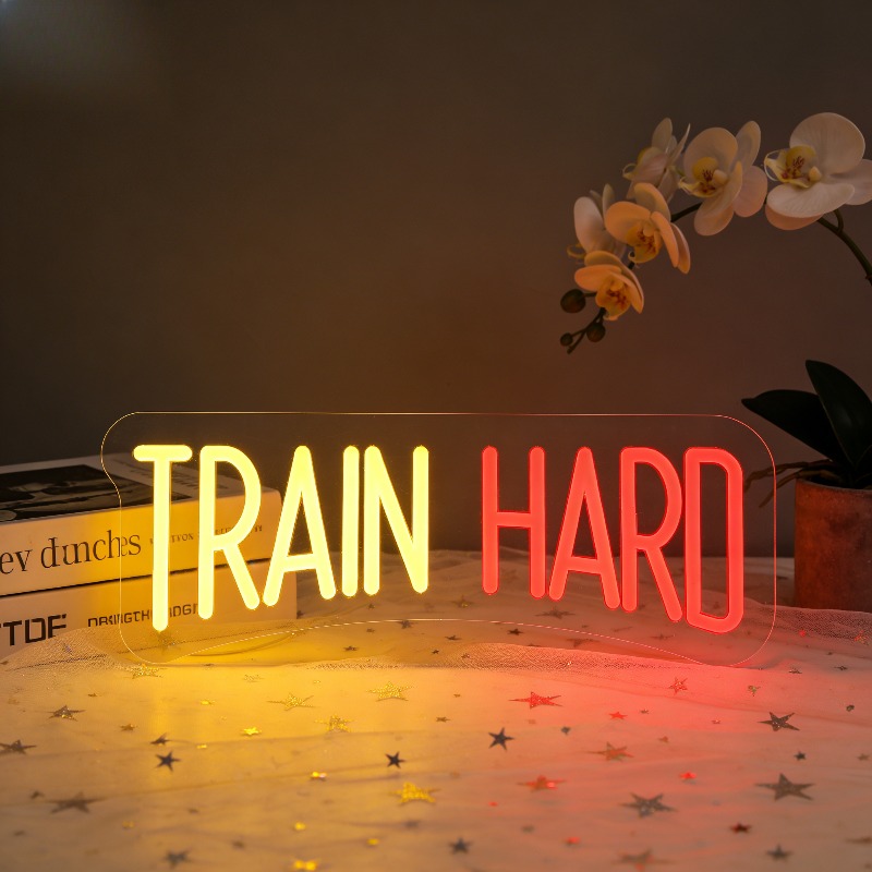 Home Gym Yellow - Неоновая мотивационная вывеска TRAIN HARD с